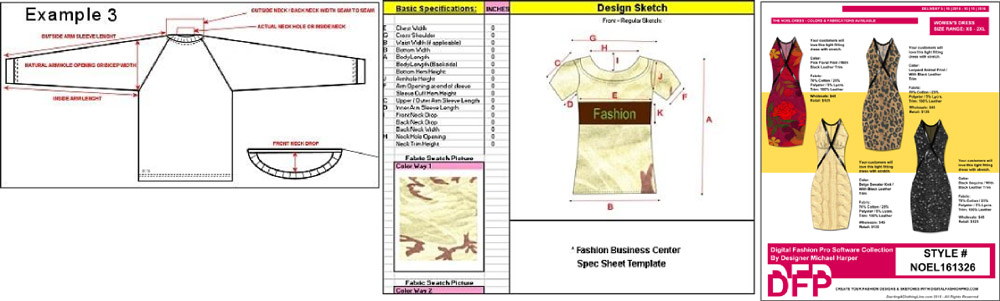 fashion design technical sketch and line sheet