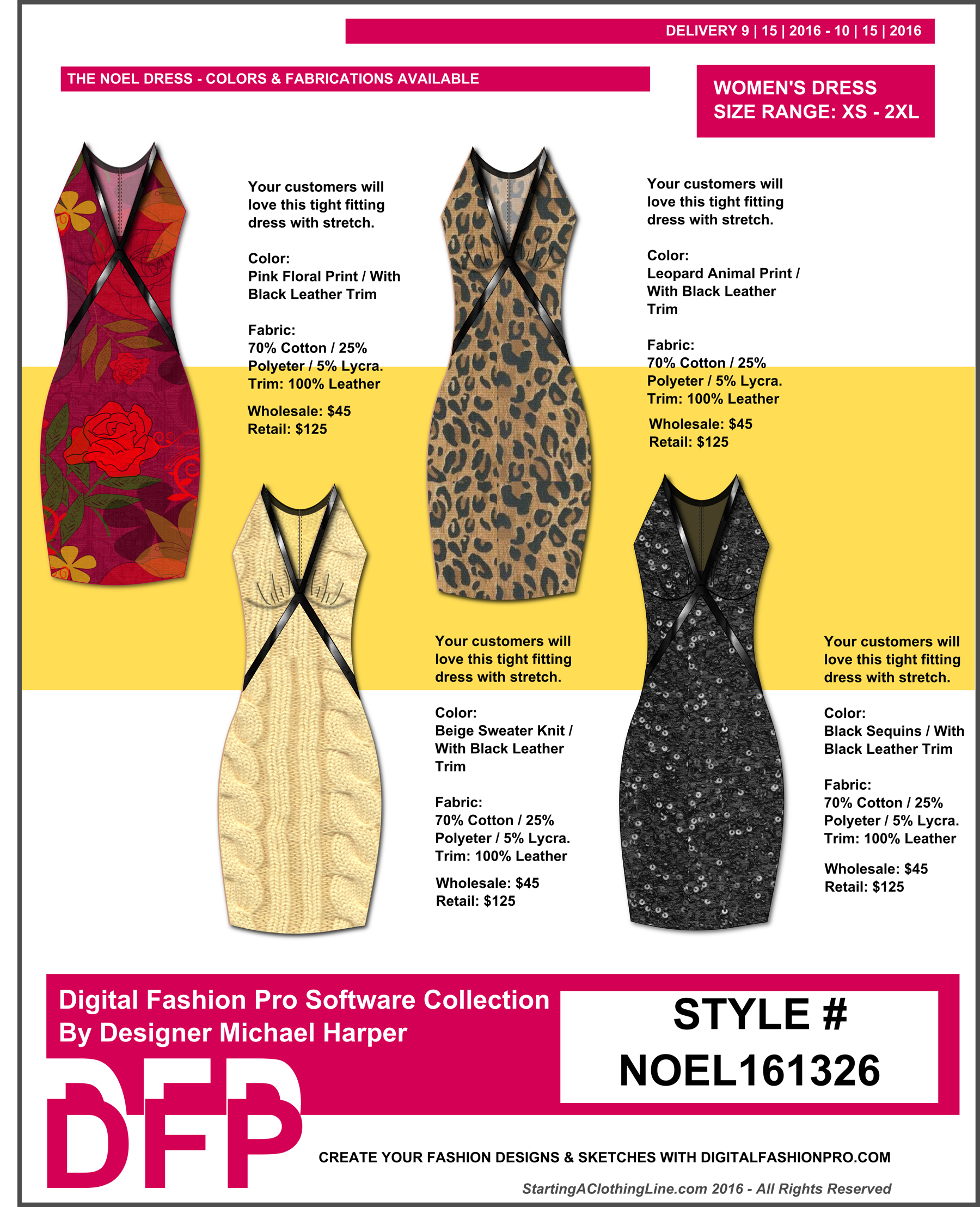 Apparel Design Software, Line Sheet Sample, Digital Fashion Pro