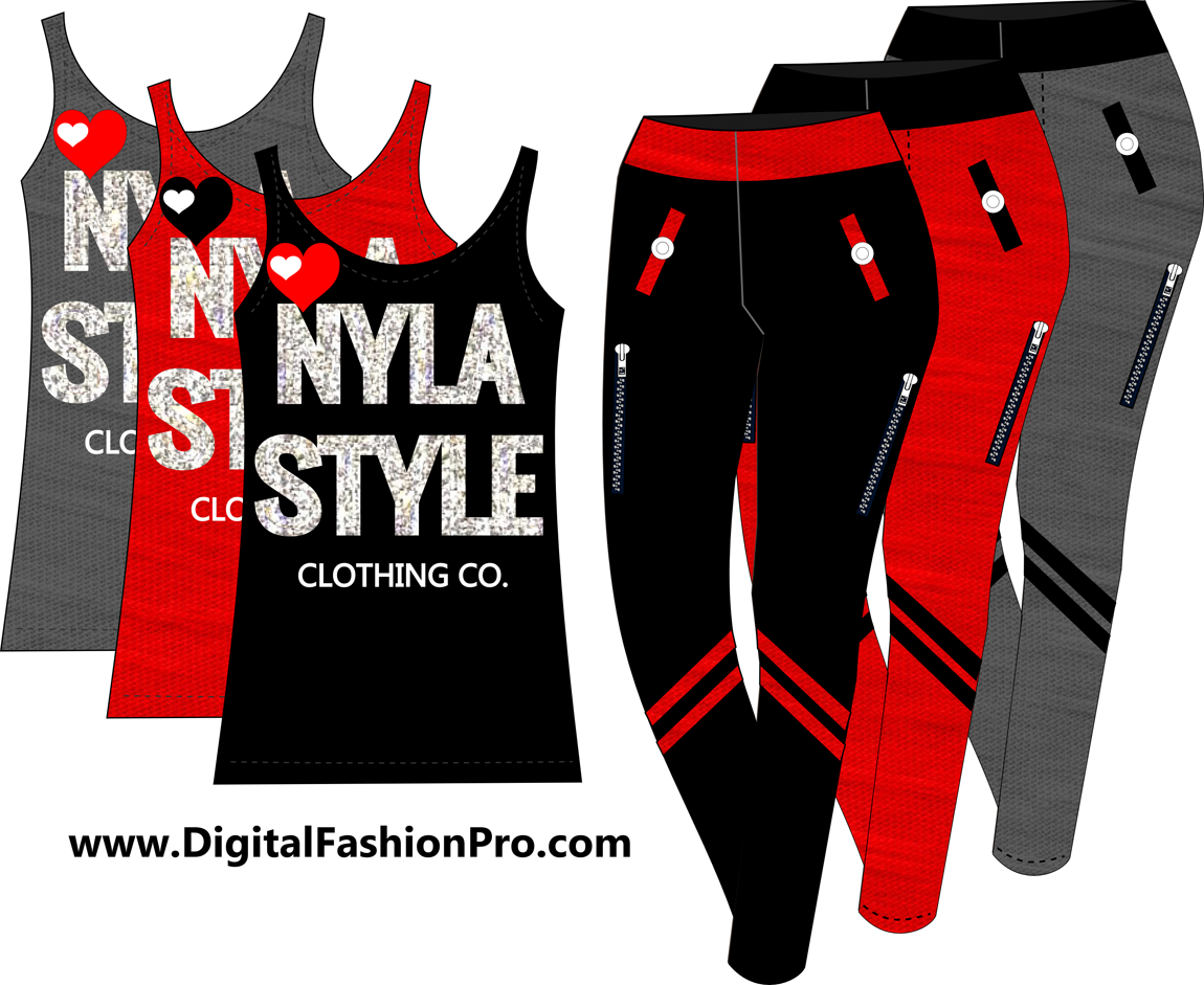 New York Tee - Black Leggings - Created with Fashion Design Software